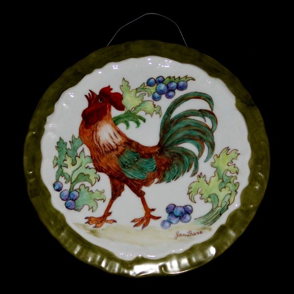Rooster Wall Décor | Artist Signed Hanging Decor | Jan Barr Ceramic Rooster - Picture 1 of 4
